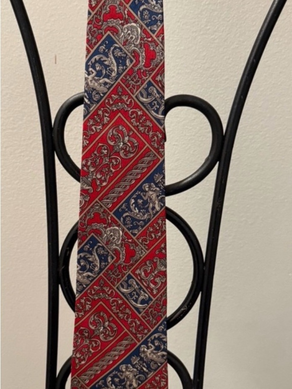 Barbara Blank Red and Navy Patterned Decorative Tie 100% silk